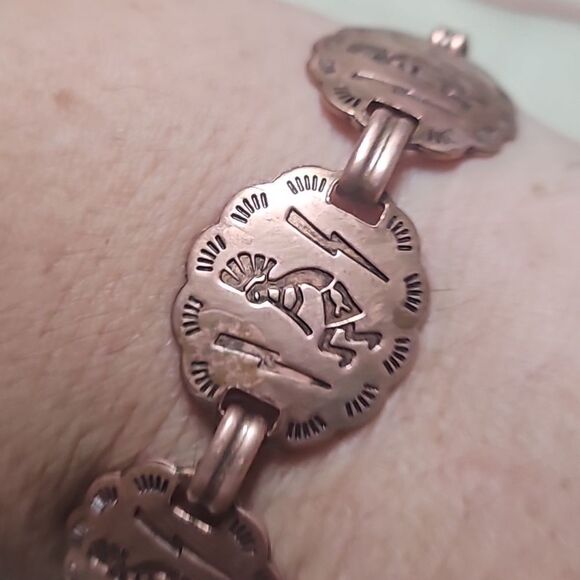 Vintage Copper Kokopelli Lightning Concho Signed Y2K Link Bracelet - Picture 10 of 10